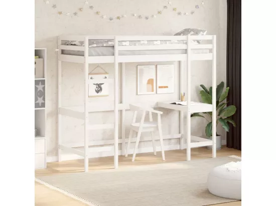 Lit superposé avec bureau blanc 75x190 cm bois de pin massif