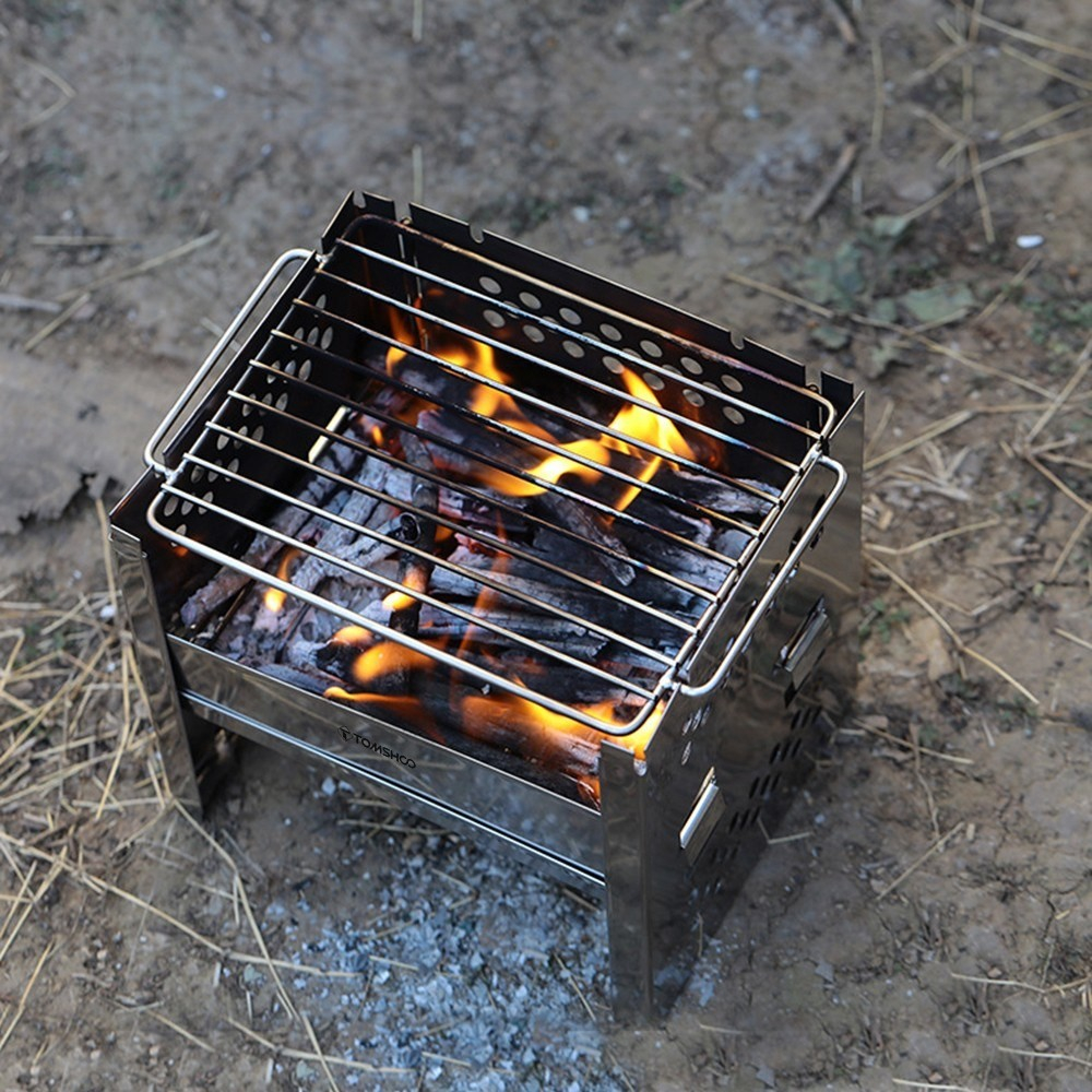 Faltbarer Edelstahl Grill Portabler Outdoor BBQ Kohlegrill inkl. Tragetasche - Silber
