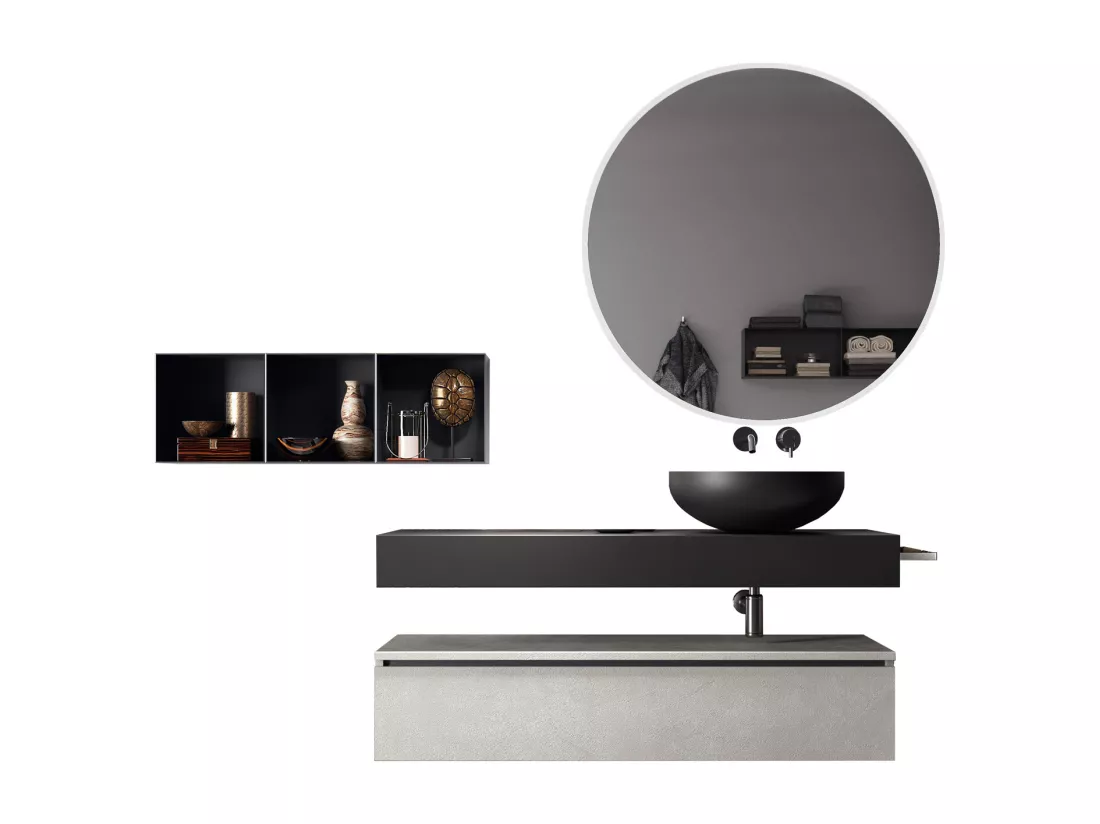 Ensemble de salle de bain 6 pièces ASTRA anthracite/pierre havane