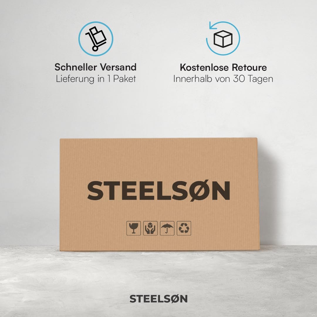 STEELSØN Sarin Hängesessel mit Gestell – Hängestuhl Rattan Outdoor & Indoor mit Kissen – Hängekorb Schwarz – Gartenschaukel für Erwachsene & Kinder – Korbhängesessel faltbar – Hanging chair bis 150 kg