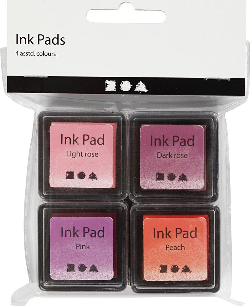 Stempelpude - H 2 CM - Str. 3,5X3,5 CM - Fersken - Pink - Lys Rosa - Mørk Rosa - 4 Stk