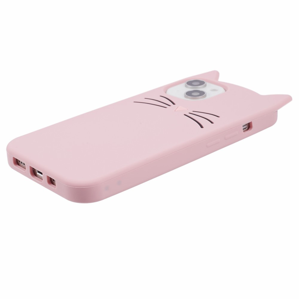 iPhone 14 3D Silikon Case Hülle mit Süssen Katzenohren - Rosa