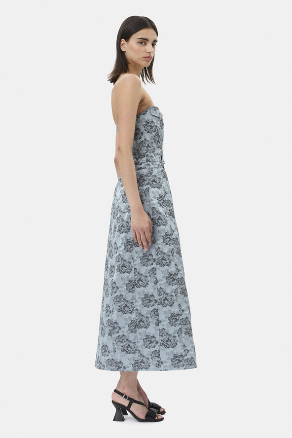Ganni Botanical Jacquard Long Corsage Dre Illusion blue