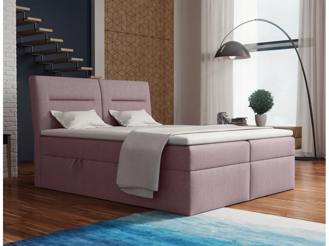 LE LIT BOXSPRING Moderno avec coffres de lit et surmatelas, en tissu Soro 65 (violet sale), 200x200 cm.