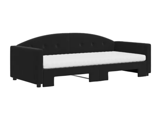 Lit de jour avec gigogne et matelas noir 90x190 cm velours