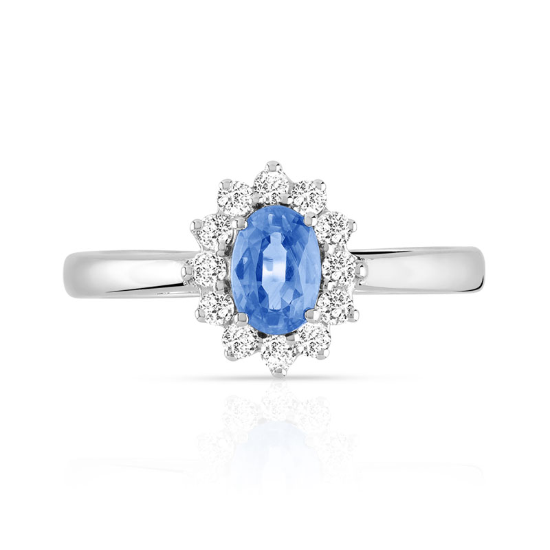 Bague or 750 blanc fleur saphir et diamants