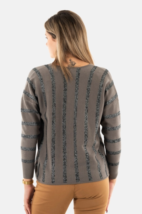 Pull hiver only new aya medium grey melange w black stripes and silver gli