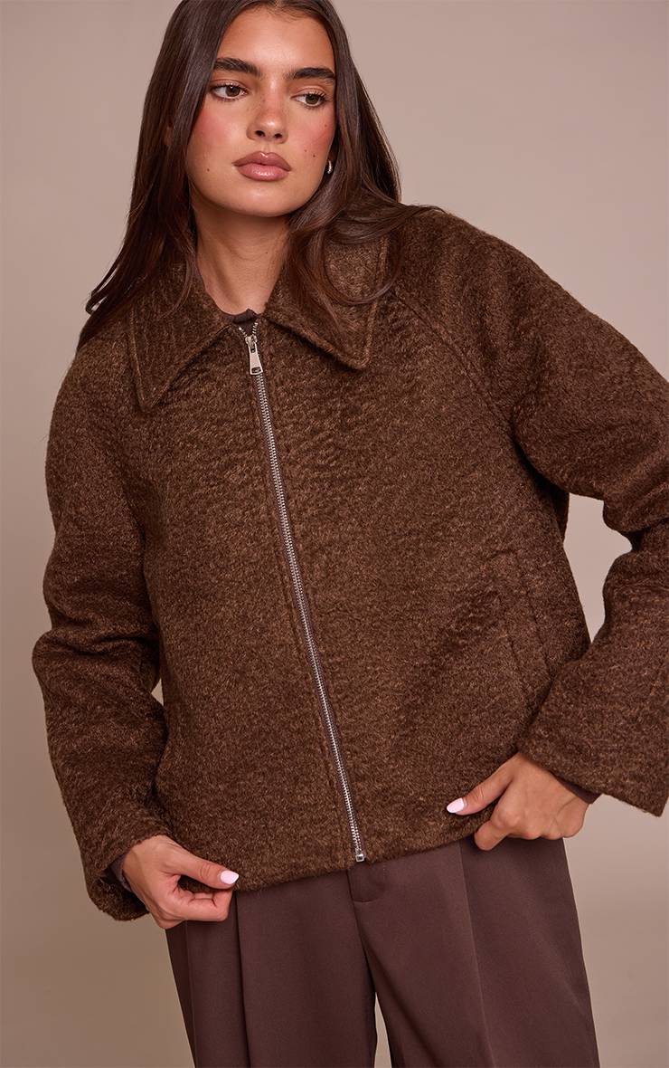Chocolat Veste Zippée En Bouclé