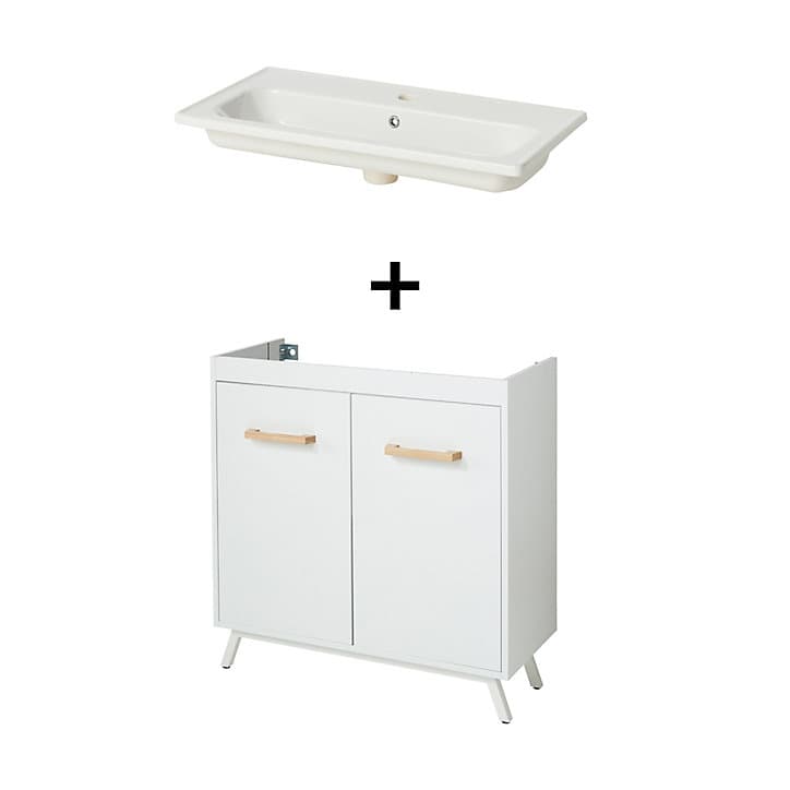 Meuble sous vasque à poser GoodHome Ladoga blanc 80 cm + plan vasque Towan