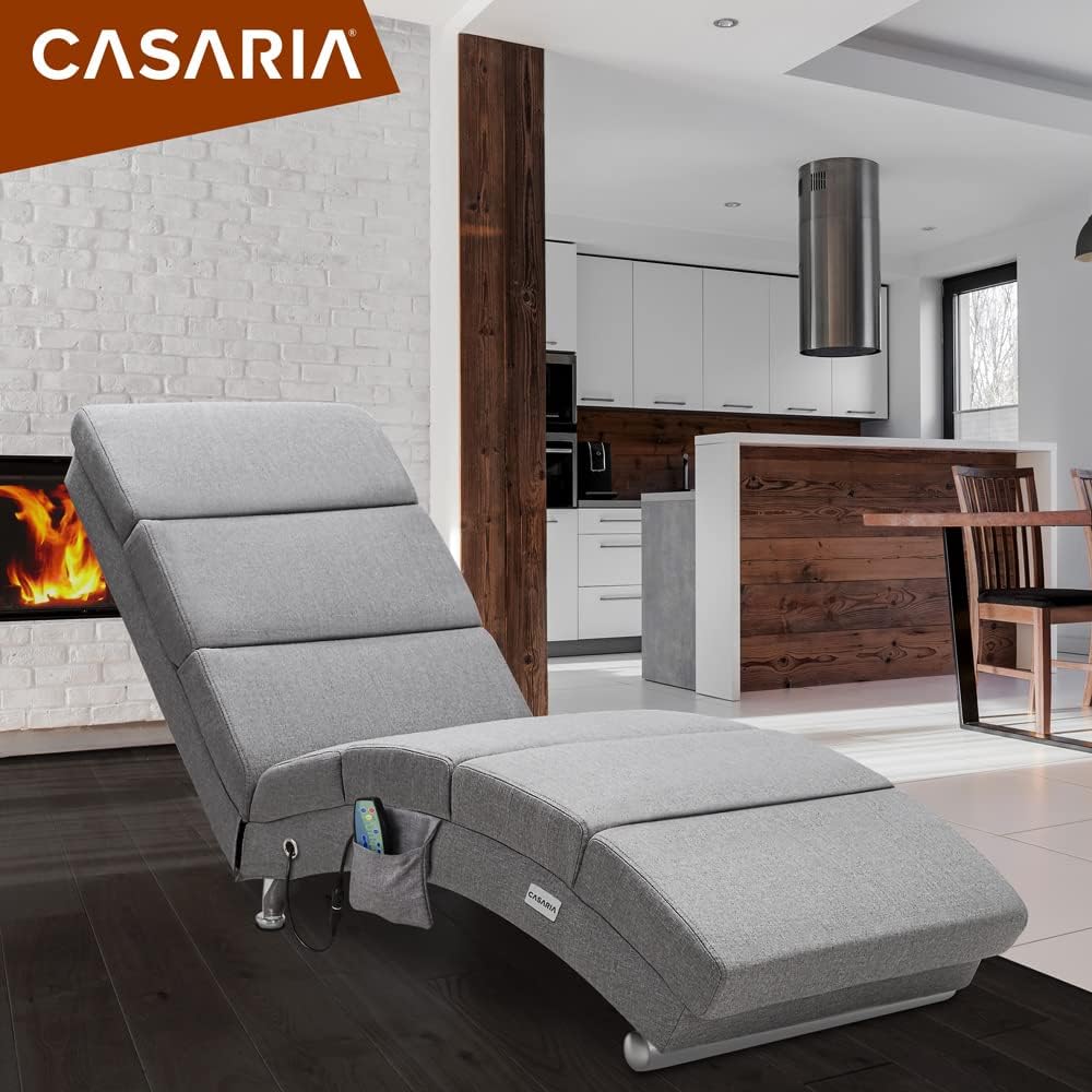 Casaria® Relaxliege XXL Massage Heizfunktion 186x89x55cm Ergonomisch Stoff Gepolstert 180kg Belastbarkeit Wohnzimmer Innen Chaiselongue Relaxsessel Grau