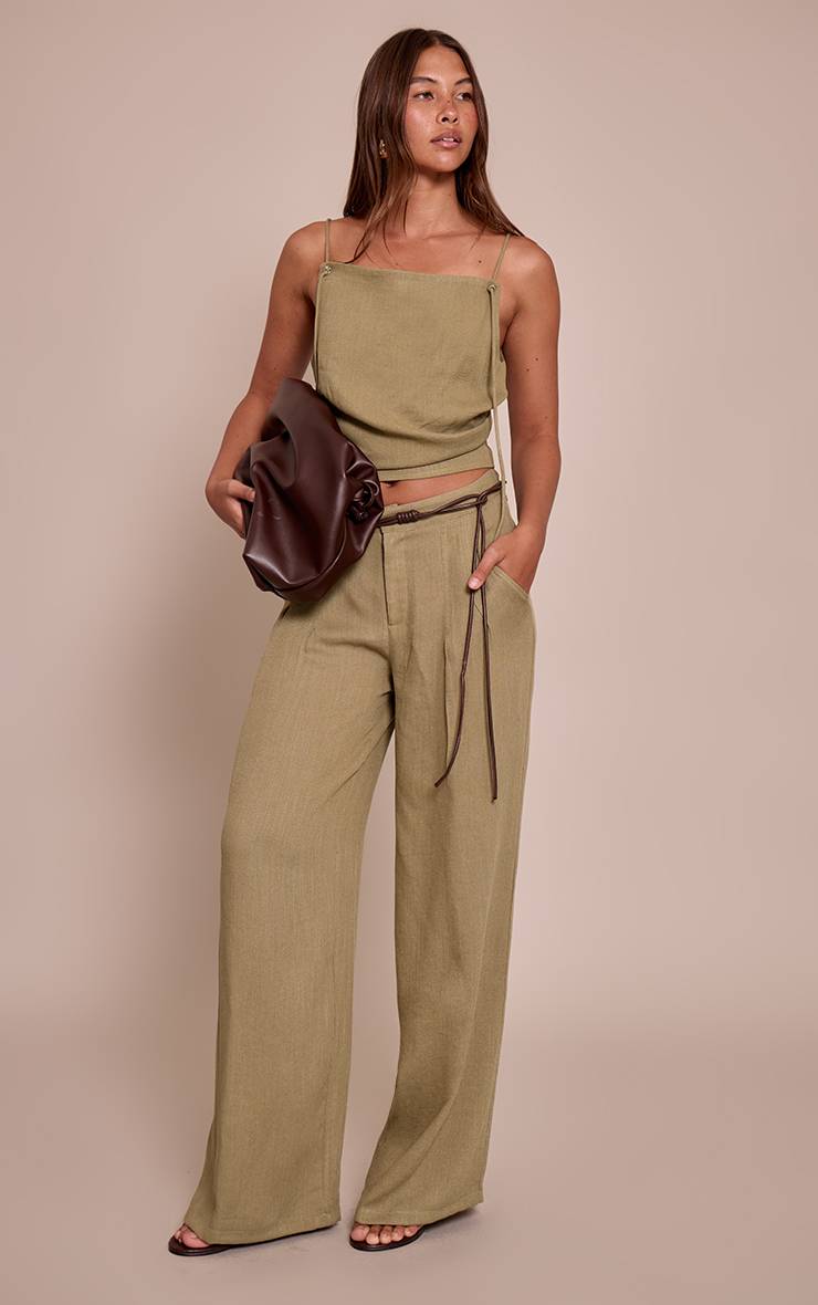 Vert Sauge Pantalon Plissé Texturé