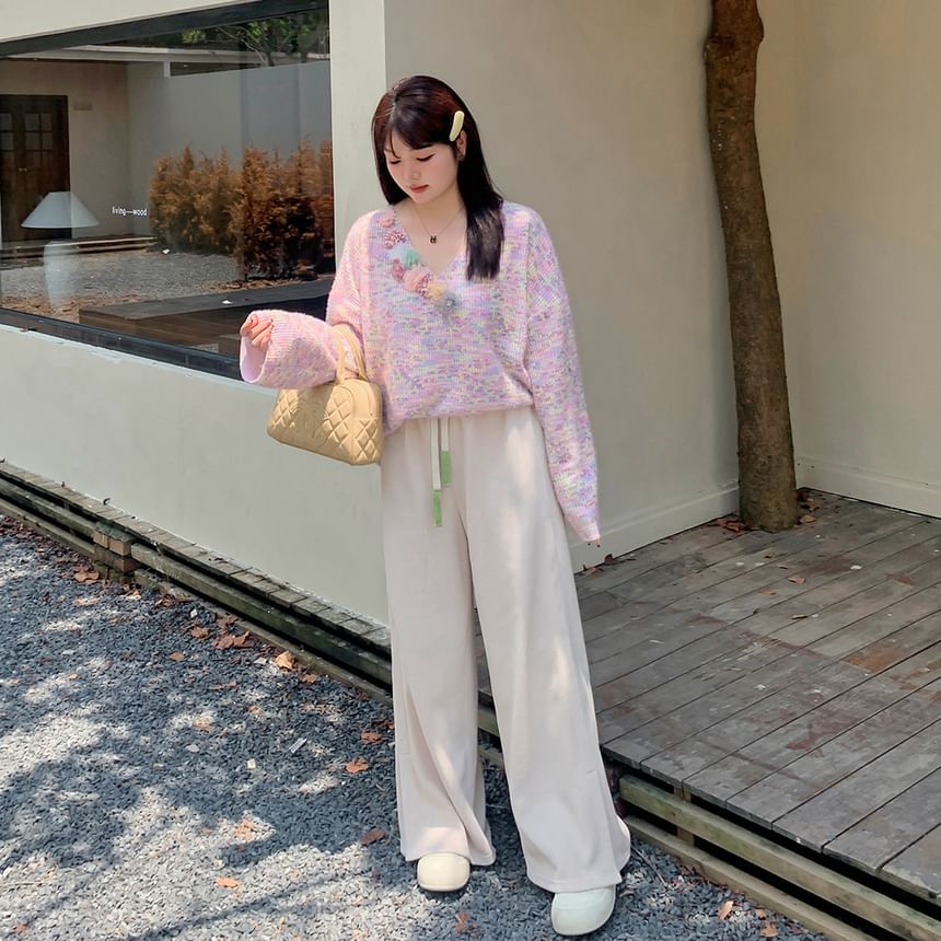 Tripoly - Plus-size broek met trekkoord in de taille en wijde pijpen