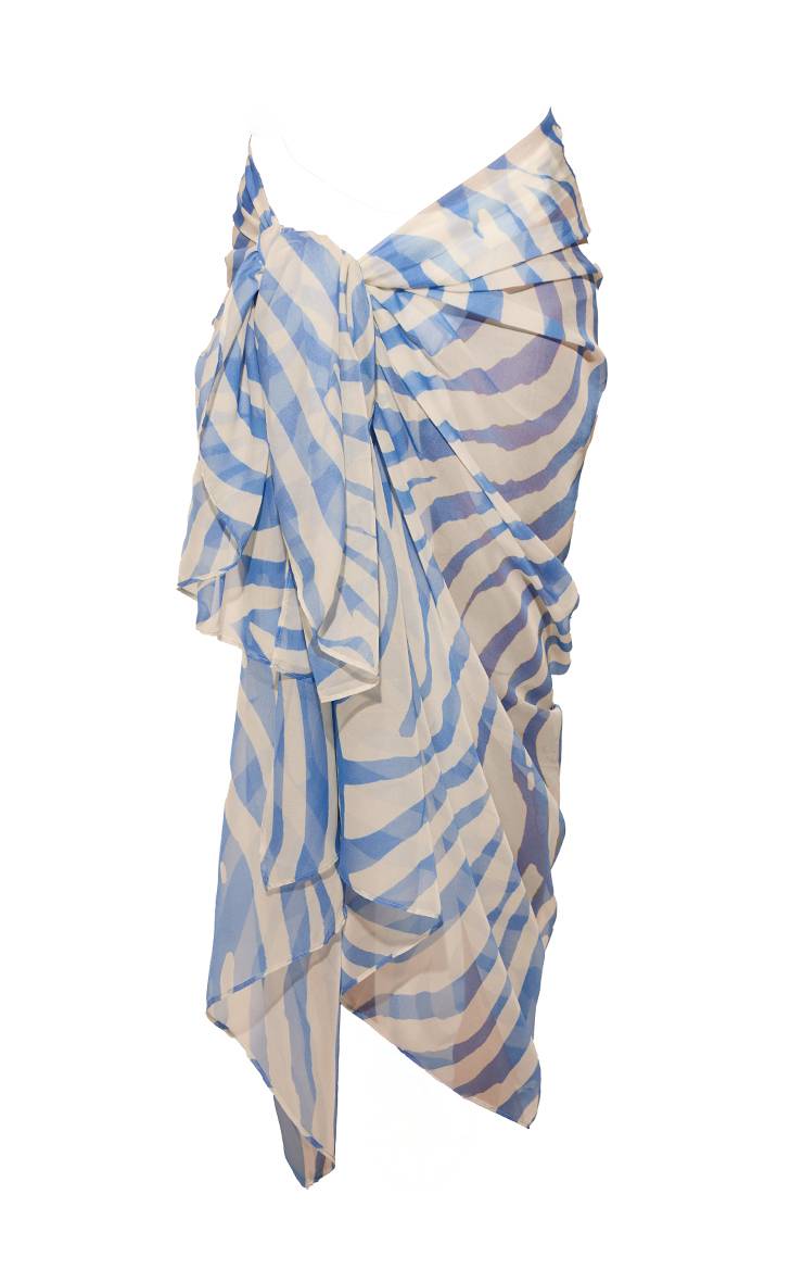 Bleu Paréo Maxi Transparent Imprimé Effet Soie