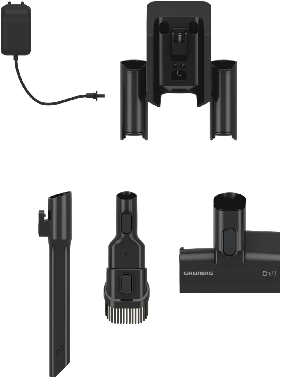 GRUNDIG VCP 8331 Pro 2-in-1-Akkusauger, TrayClean, CyclonStorm-Technologie, knickbares Rohr, 3 Saugkraftstufen, 450 W Motor, 500 ml Staubbehälter, bis zu 60 Minuten Laufzeit, Silber-Schwarz