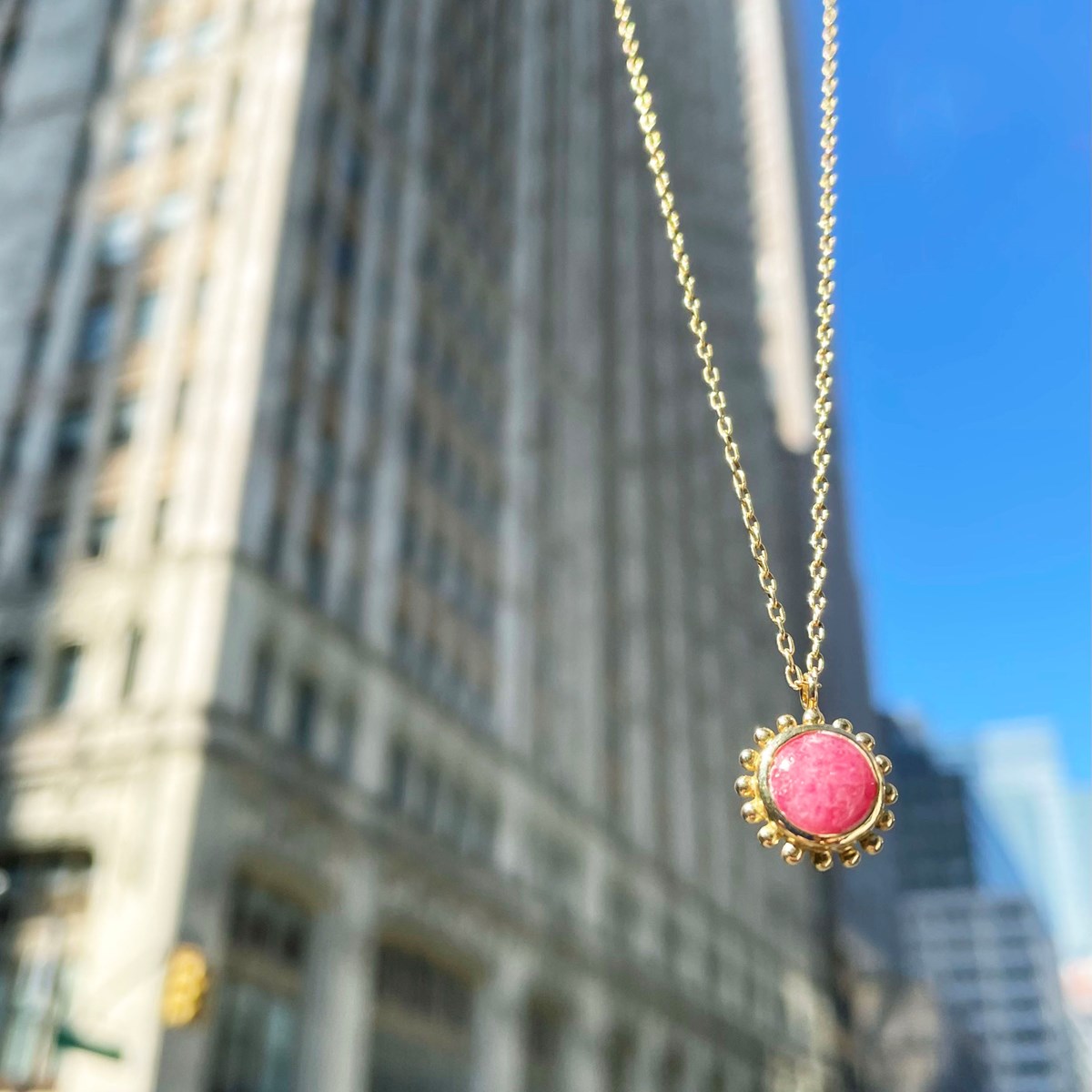 Collier Surya Grand Soleil et Rhodonite