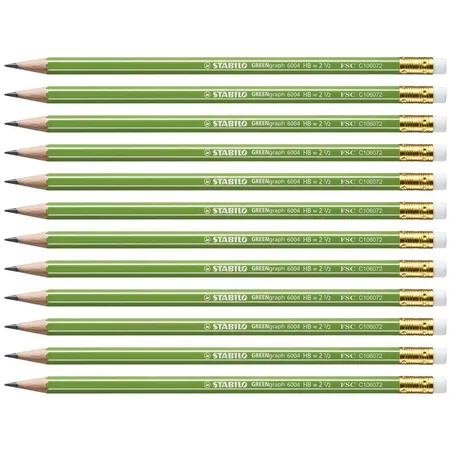 Umweltfreundlicher Bleistift mit Radiergummi - STABILO GREENgraph - Härtegrad HB - 12er Pack