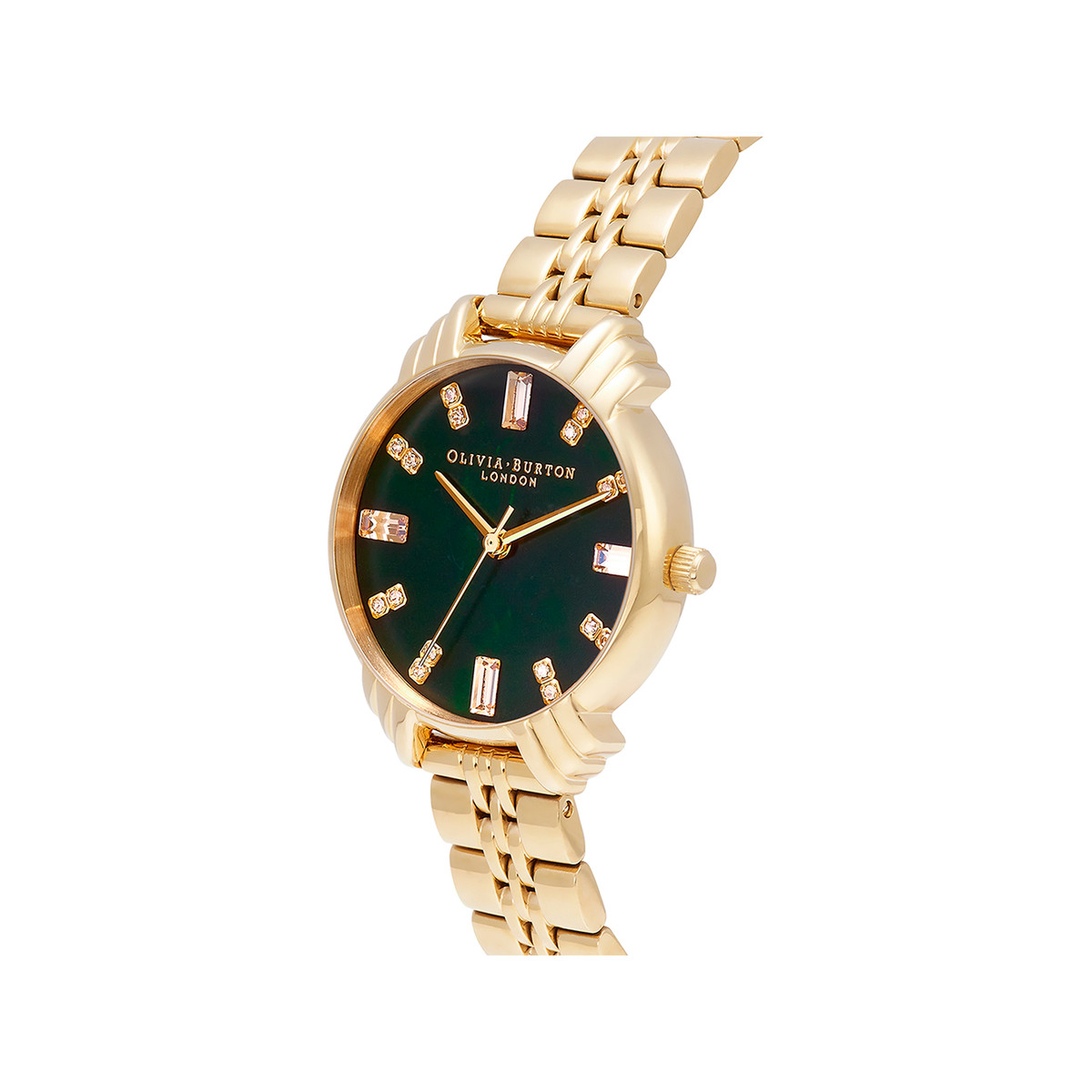 Montre OLIVIA BURTON art deco femme analogique, bracelet acier doré jaune
