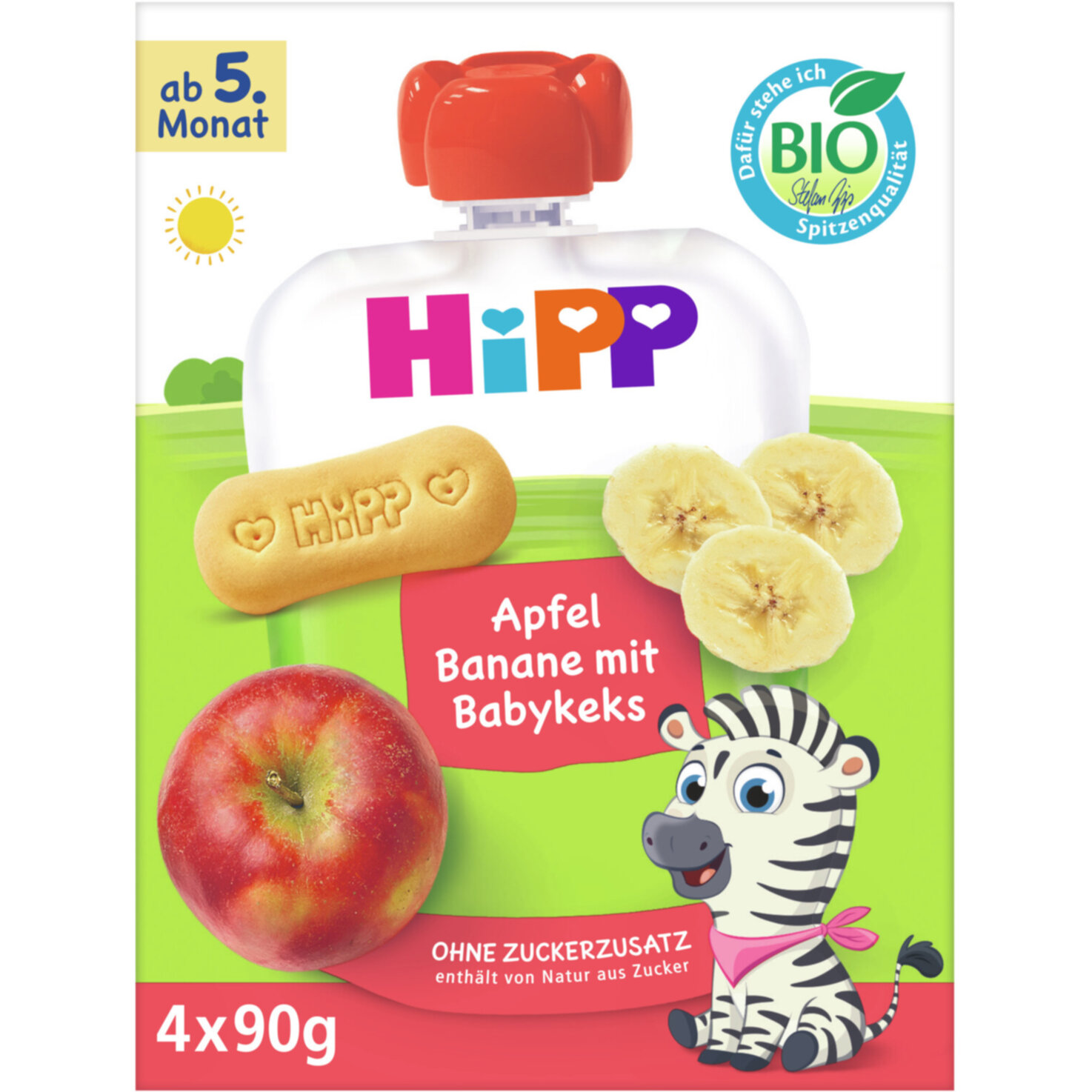 Hipp Brei Beutel Apfel, Banane & Babykeks 4x90g 4+ Monate