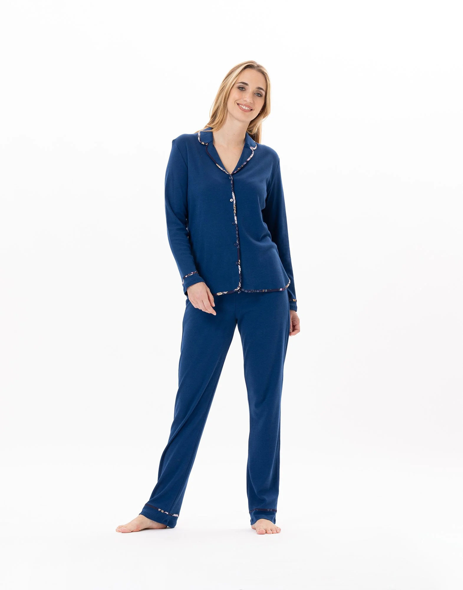 GLORIA 806 - Pyjama boutonné en coton | Bleu