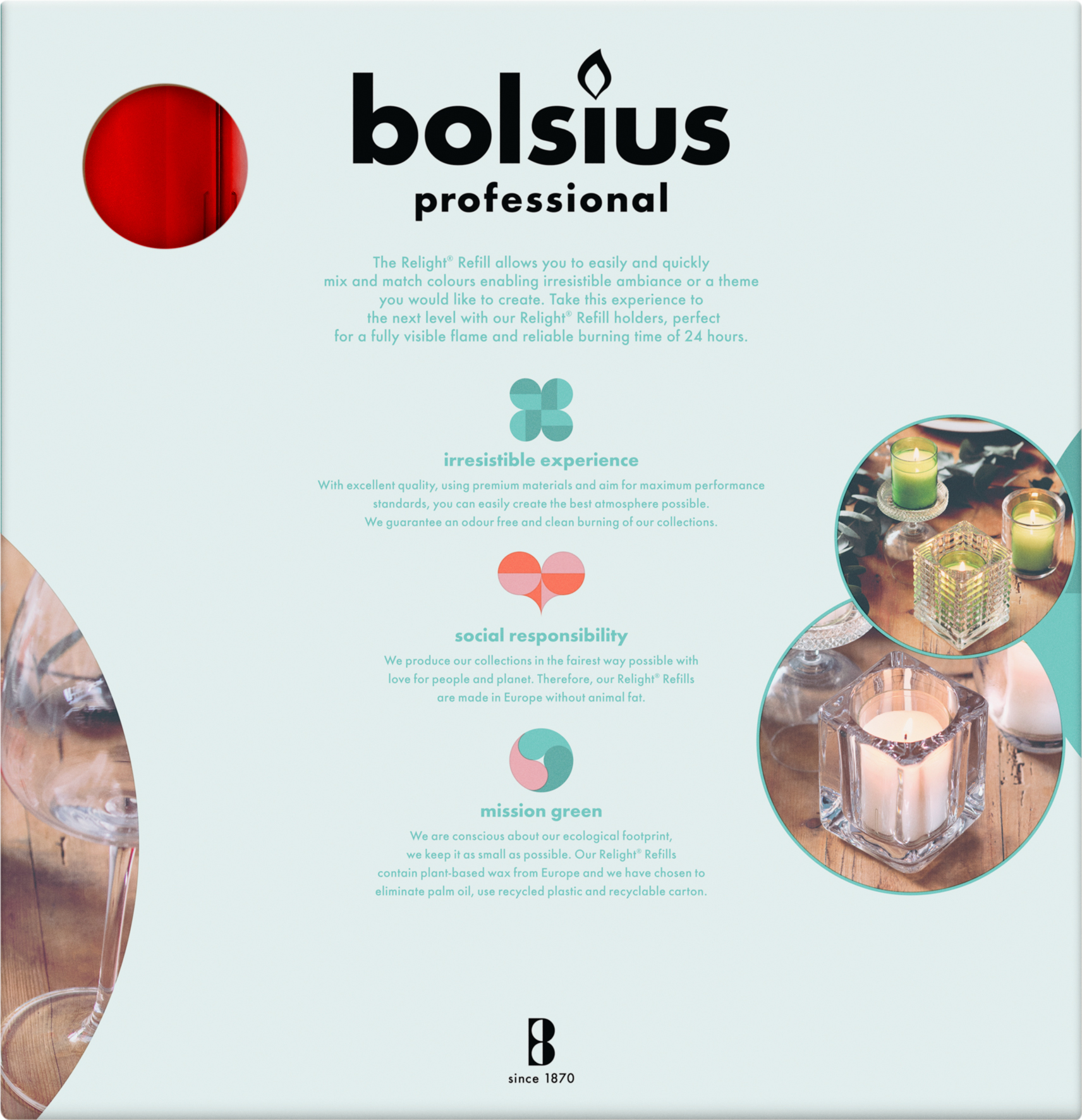 Bolsius Horeca Relight® Navullingen 64/52 Rood (100 stuks)