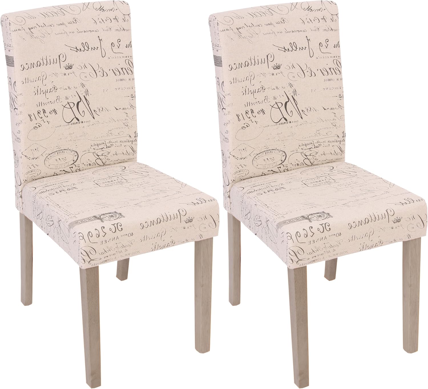 Mendler 2er-Set Esszimmerstuhl Littau, Stuhl Küchenstuhl - Textil mit Schriftzug, Creme, Beine Struktur - Eiche