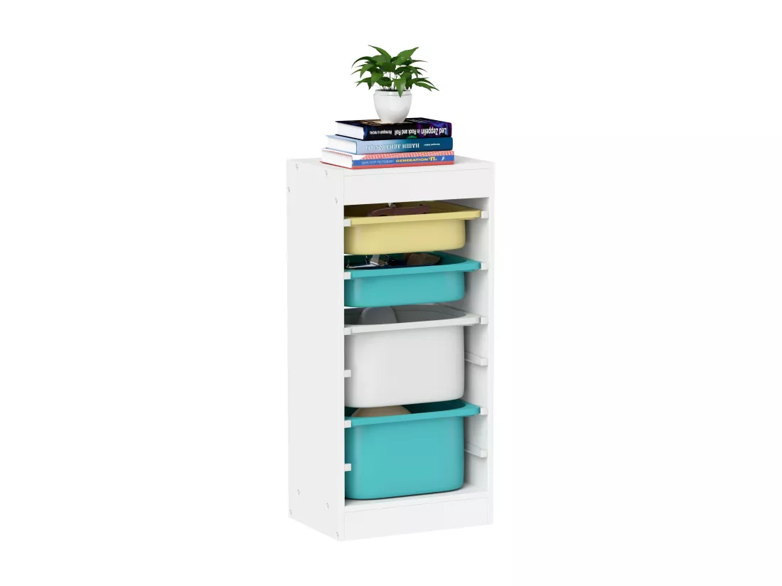 Rangement enfant - combinaison structure + bacs - coffre à jouet dim. 40L x 30l x 90H cm - blanc jaune bleu