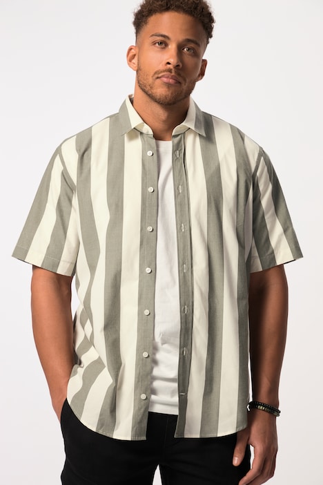 STHUGE Streifenhemd, Halbarm, Modern Fit, Kentkragen, bis 8 XL