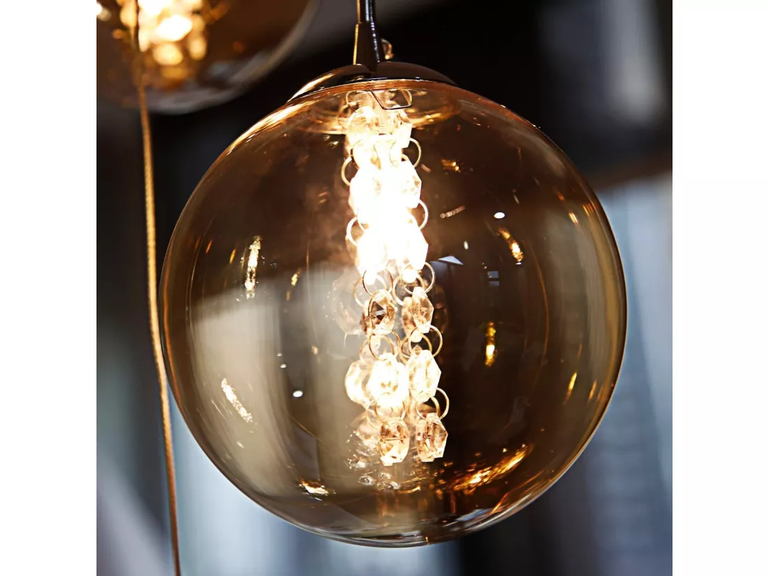 NETTLIFE Suspension Verre Ambre Moderne Diam.41cm G9 Escalier Hauteur Réglable Lustre 15 Ampoules Cuisine Couloir Lampe pour Salon