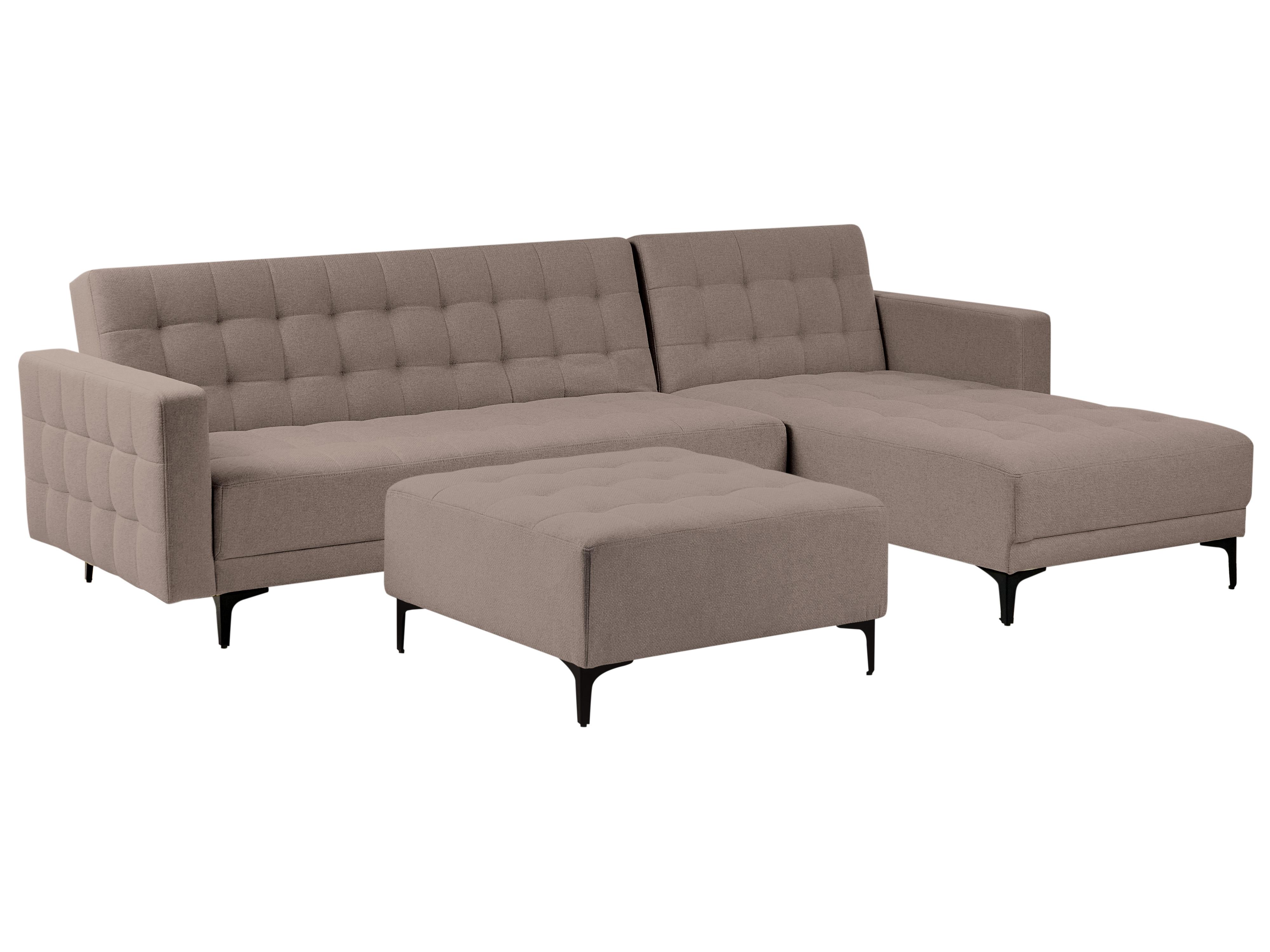 Modulaire hoekslaapbank 4-zits ABERDEEN Stof Taupe met ottomaan linkszijdig