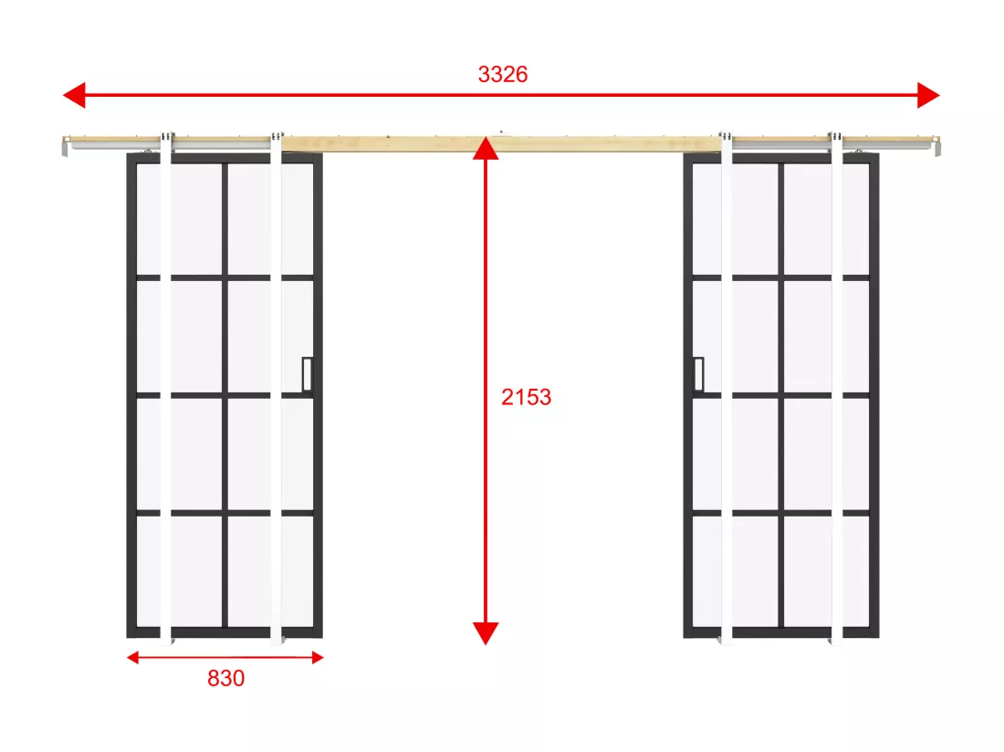 Porte coulissante double avec système à galandage en aluminium et verre trempé - 2 x H205 x L83 cm - WILDEN II