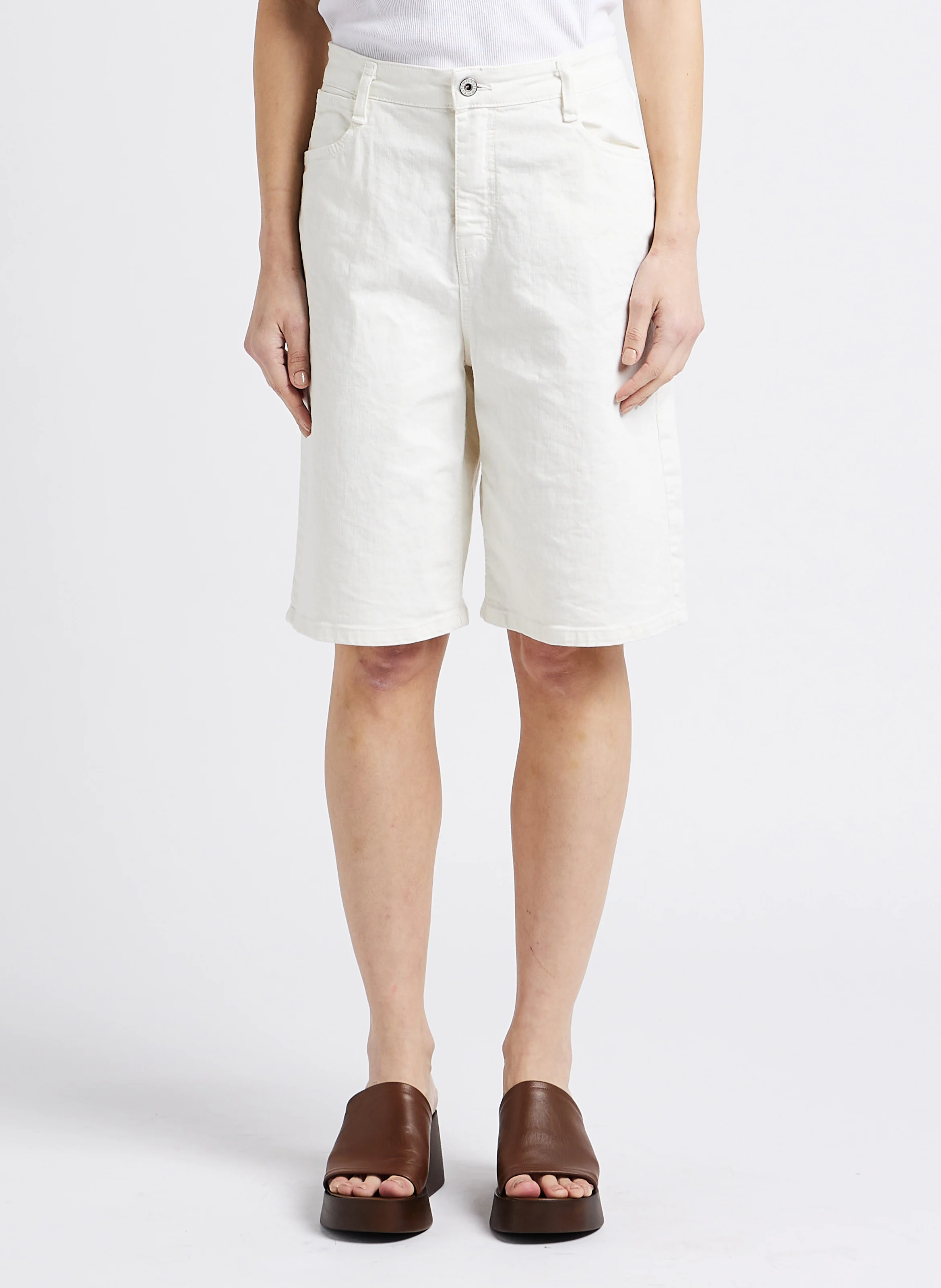Bermuda taille haute en coton mélangé | Blanc