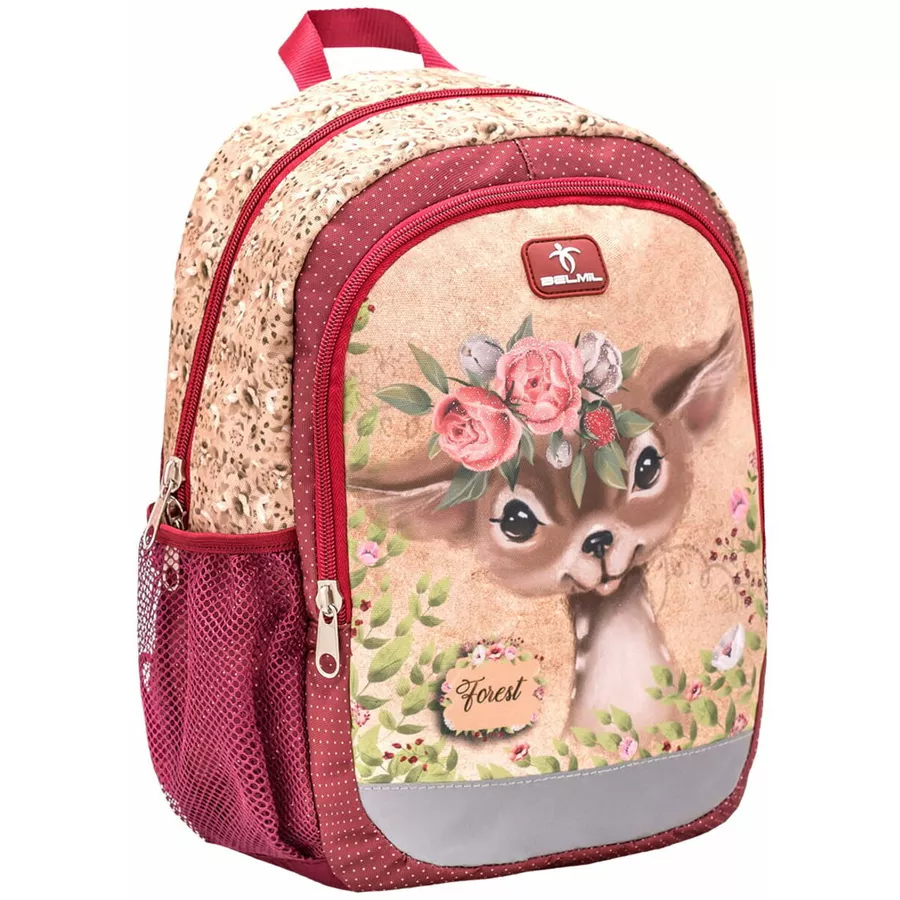 Belmil Kindergartenrucksack Kiddy Plus Kindergartenrucksack für 3-6 Jährige Kinder mit Brustgurt Animal Forest Bambi