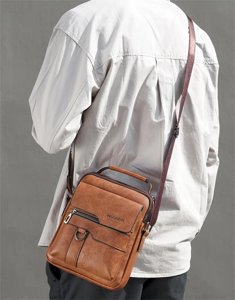 (20x25cm) Herren Leder Schultertasche Fashion Crossbody Business Bag - Dunkelbraun
