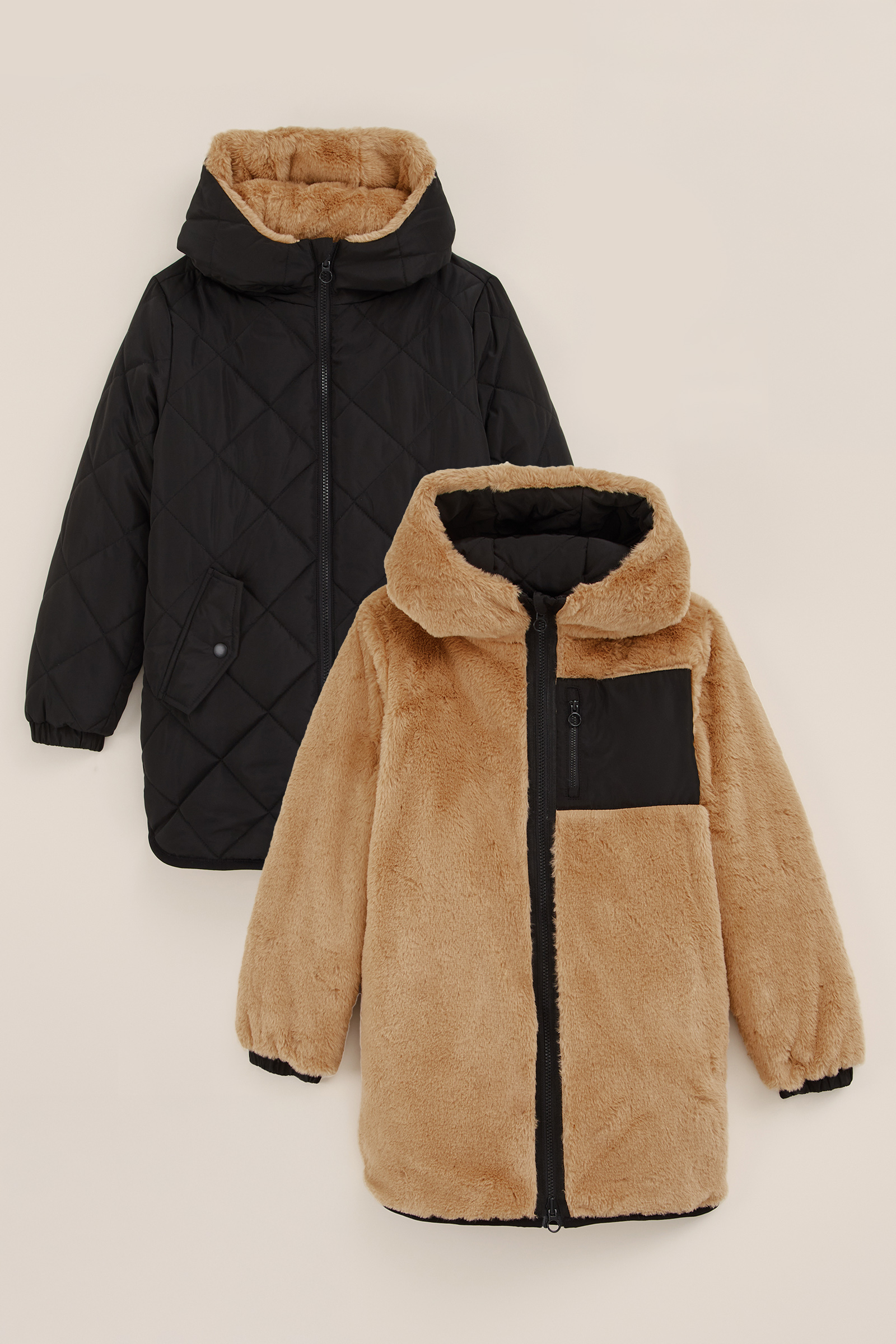 Meisjes reversible jas met imitatiebont WE Fashion Zwart
