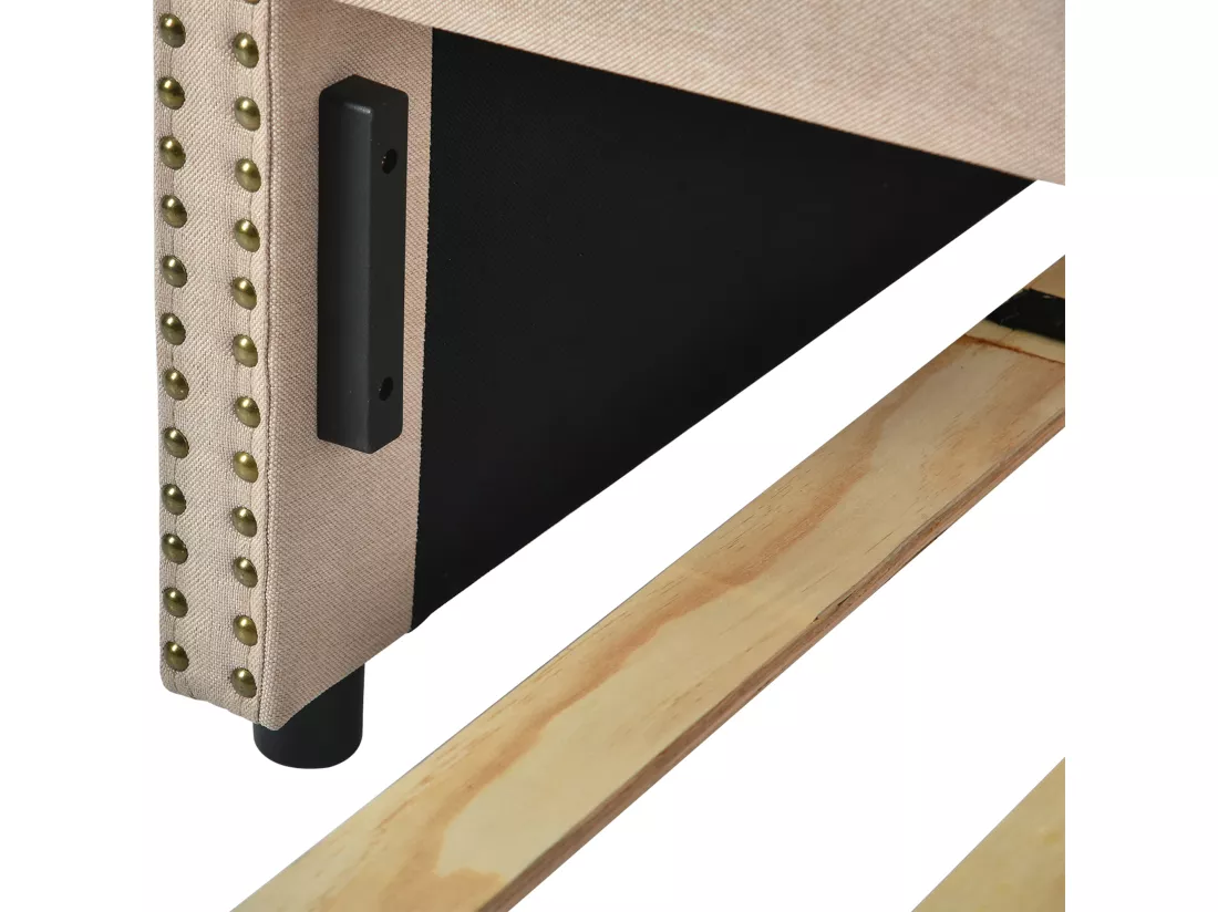 Lit gigogne lit banquette 90x200cm en lin avec sommier à lattes - Beige