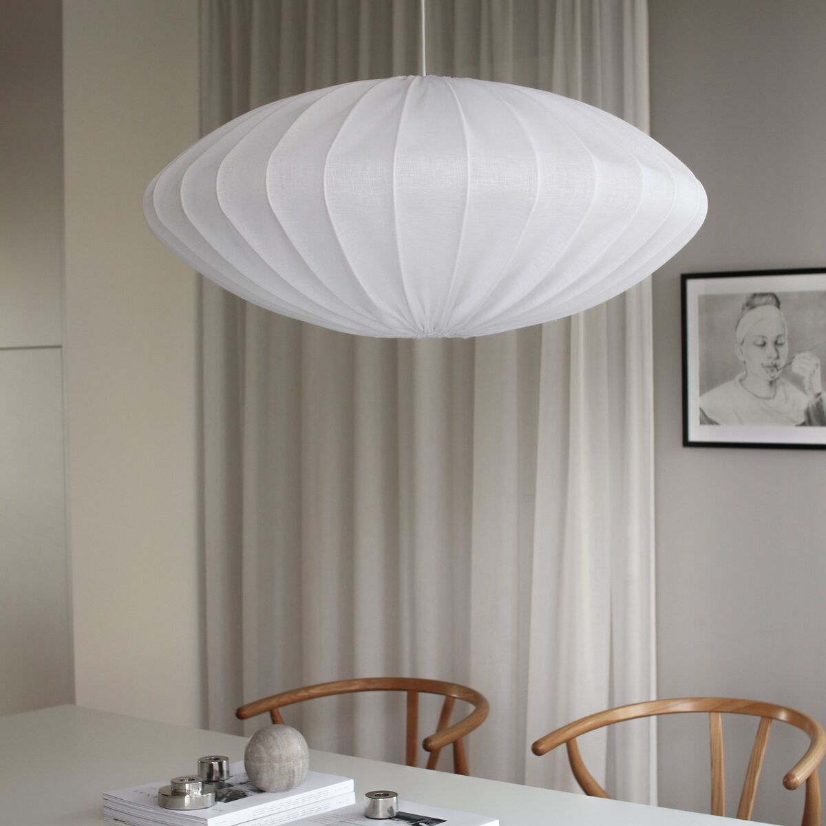Ellipse taklampe, 80 cm, lin, hvit