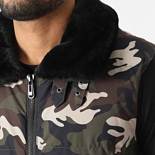Doudoune Sans Manches A Col Fourrure 8302 Vert Kaki Camouflage