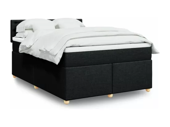 Sommier à lattes de lit avec matelas Noir 160x200 cm Tissu