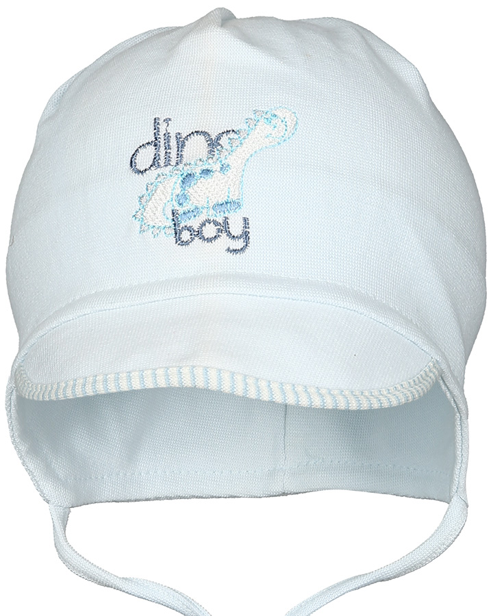 Binde-Mütze DINO BOY mit Schirm in hellblau