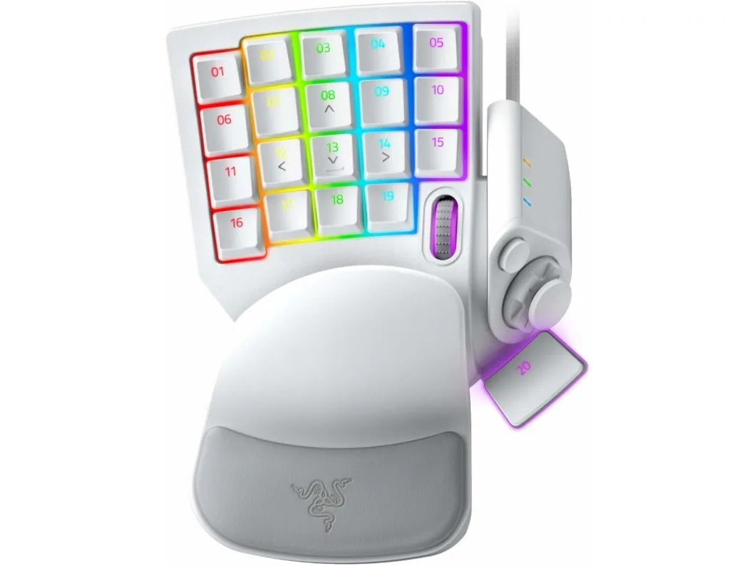 Razer Tartarus Pro - Tastatur - med 8-way directional thumbpad, scrollhjul, tastdefineringsindikator, hyperrespons-tommelknap, mellemrumsaktuator - bagbelyst - USB - tastkontakt: Razer Analog Optical Switches - kviksølvshvid