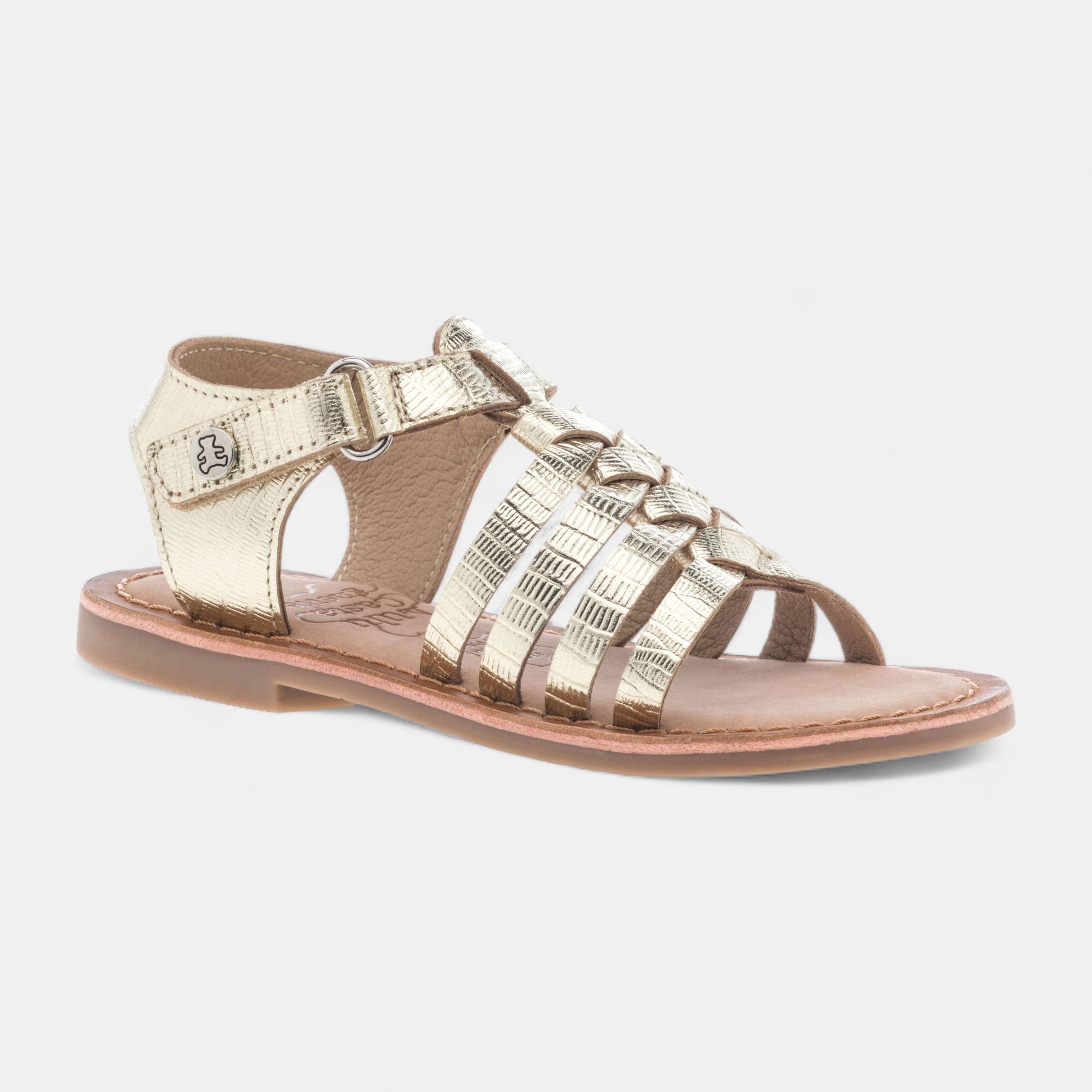 Nu-pieds Fille en cuir or