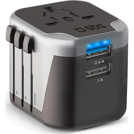 SBS universal rejseadapter 12 W - sort/sølv