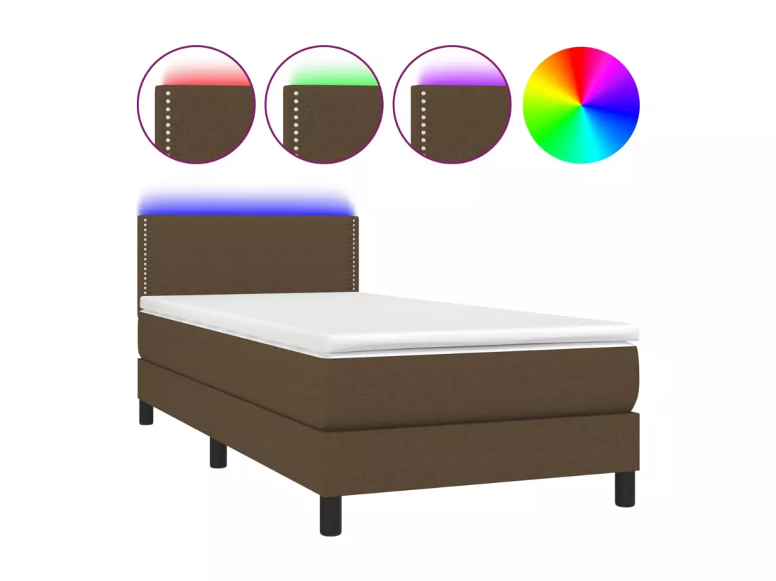 Sommier tapissier et matelas et LED Marron foncé 90x190cm Tissu