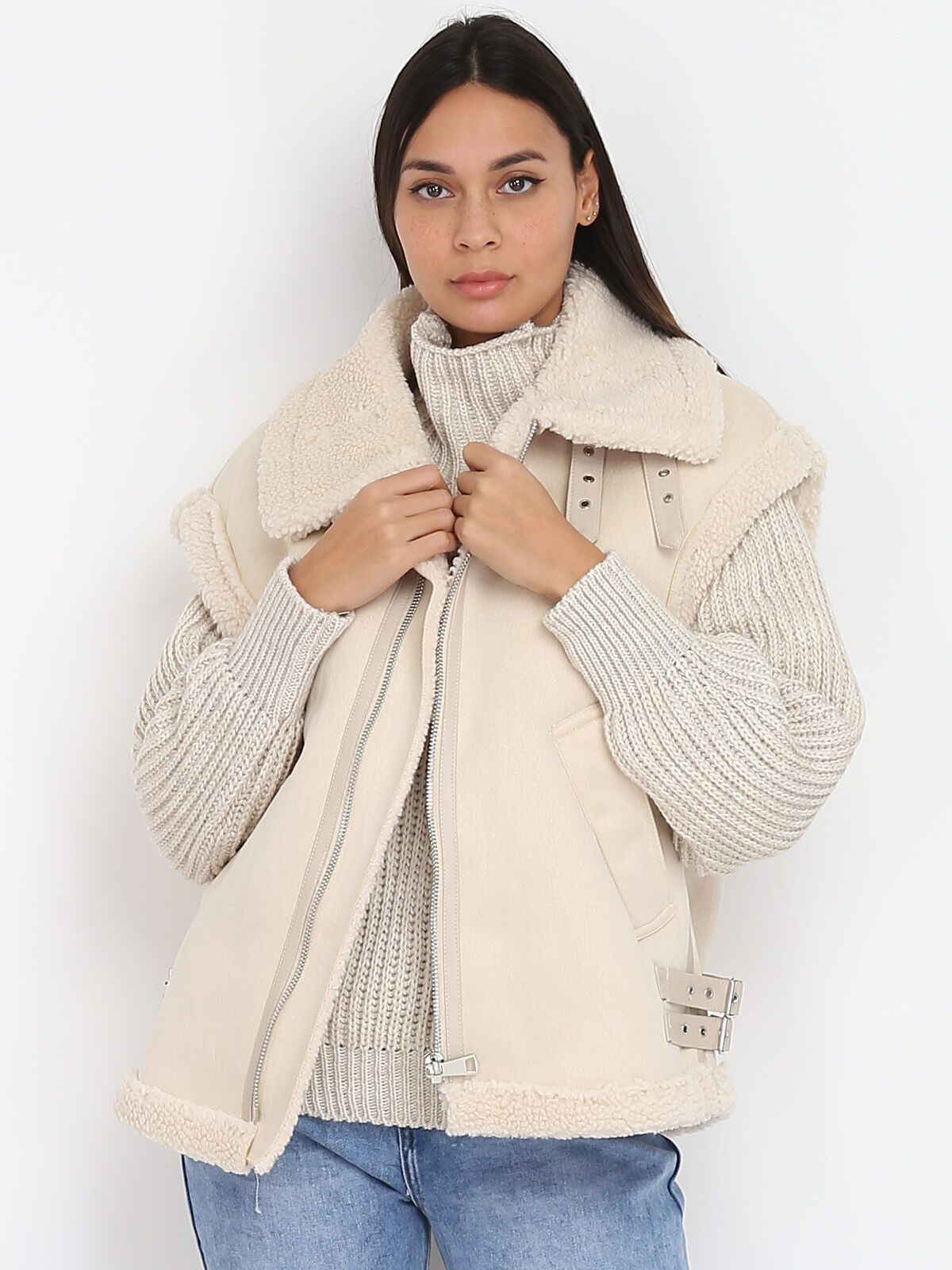 Manteau aviateur sans manches- Beige