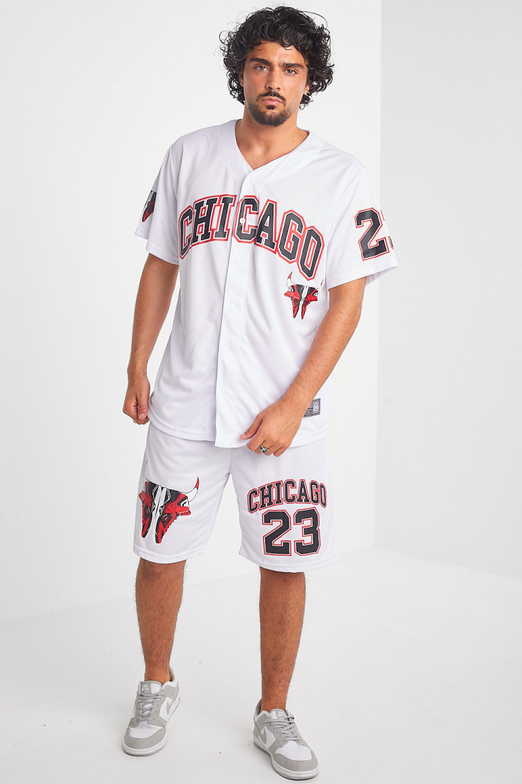 Ensemble 2 pièces chemise + short chicago blanc ,rouge et noir