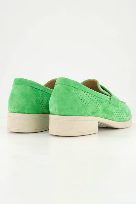 Leder-Loafer, Veloursleder, Textilfutter, Blockabsatz
