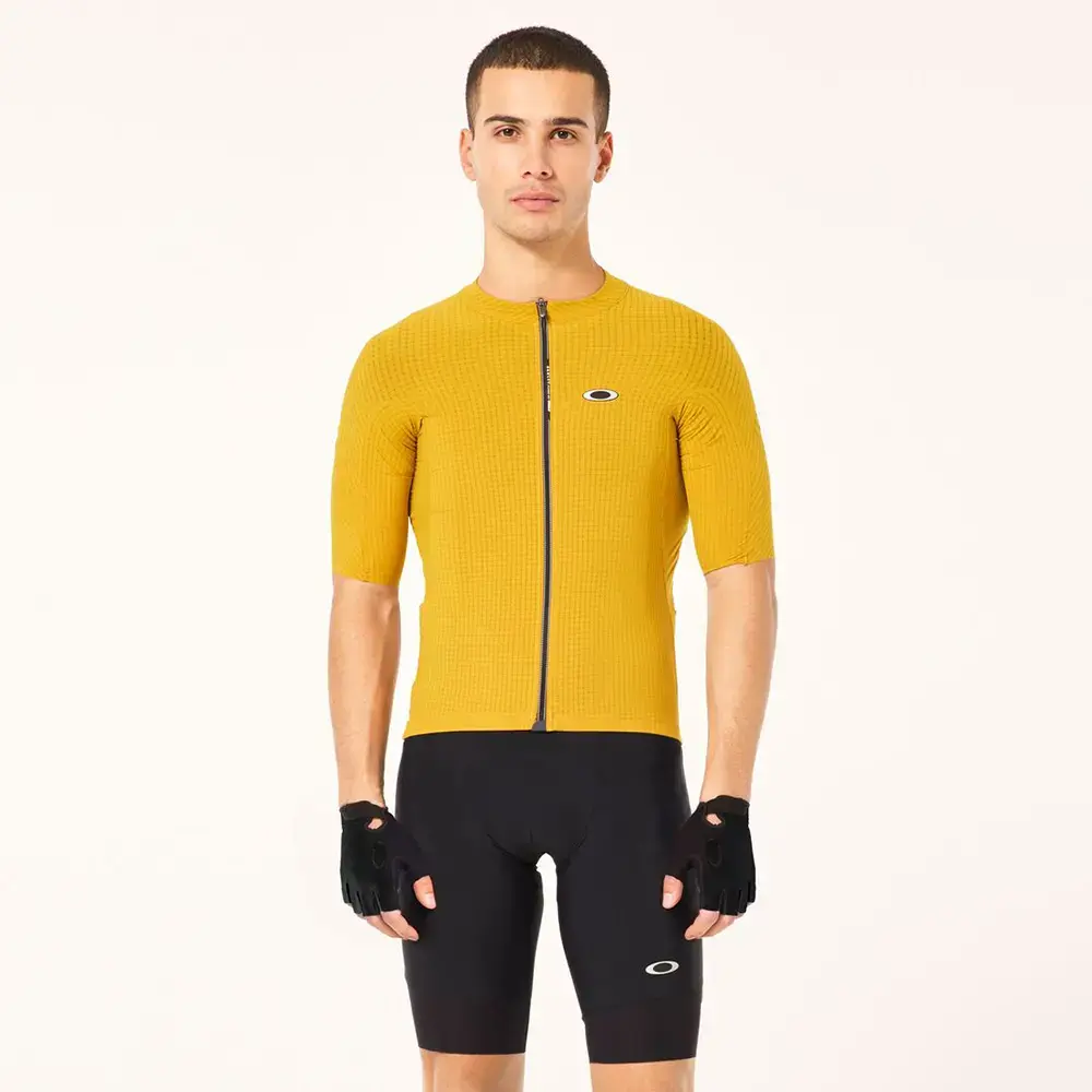 Q36.5 x Oakley Gridskin Pinstripe Fietsshirt Korte Mouwen Geel Heren