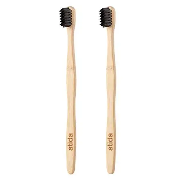 Atida Bucco-Dentaire Brosse à Dent Bambou Adulte Medium Noir lot de 2