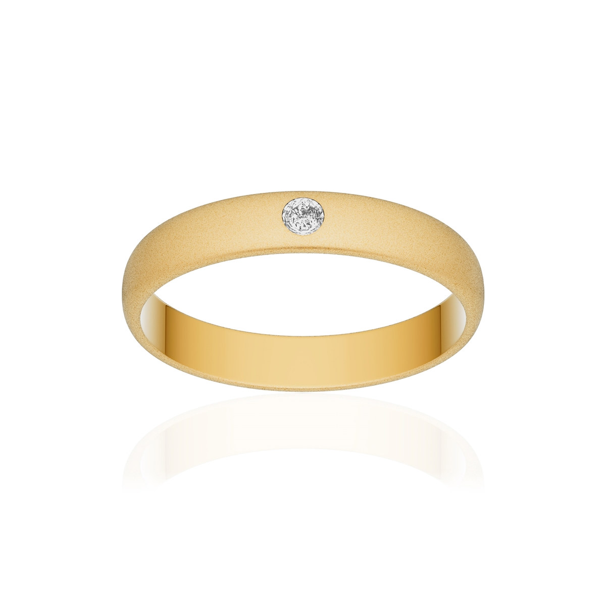 Alliance or 750 jaune sablé demi-jonc 3,5mm diamant brillant
