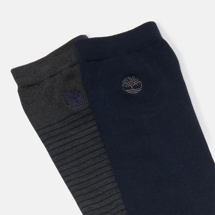 Conjunto de 2 Meias Cano Alto Listradas Mini para Homens em Cinza Escuro/Azul Marinho